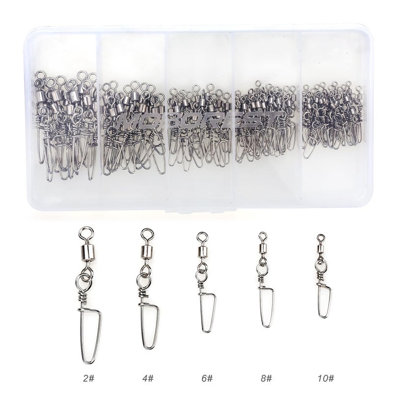 MOBOREST 110PCS Stainless Steel Barrel Snap Swivel Fishing Accessories, Premium Fishing Gear Equipment with Ball Bearing Swivels Snaps Connector for Quick Connect Fishing Lures - Image 2