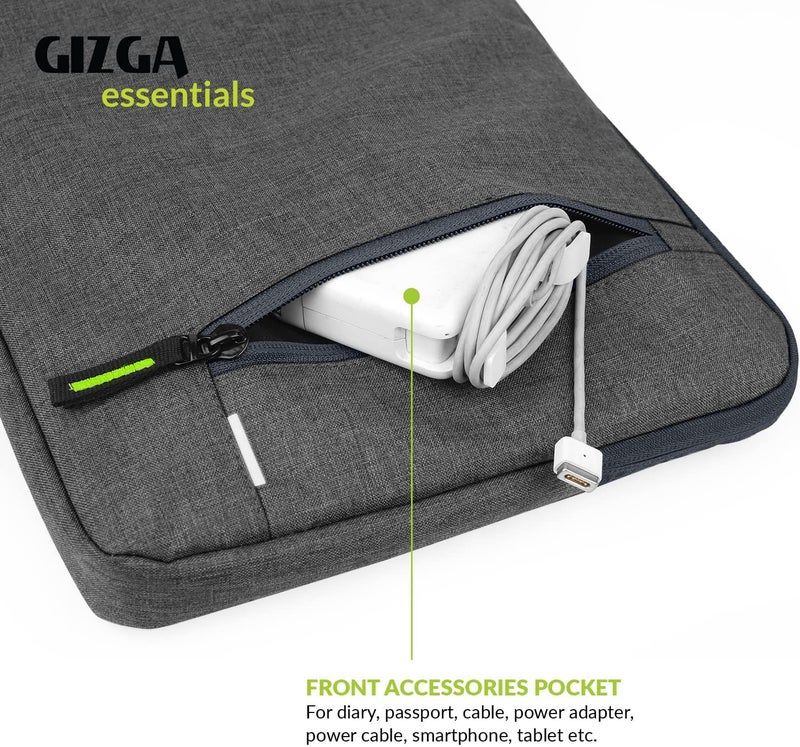Gizga Essentials 13.3 Inch Laptop Sleeve Case Cover Pouch Bag with Front Pocket| Slim & Water-Resistant Nylon Fabric with Shockproof Foam Padding, Soft Lining & Premium Zipper Closure (Grey) - Image 3