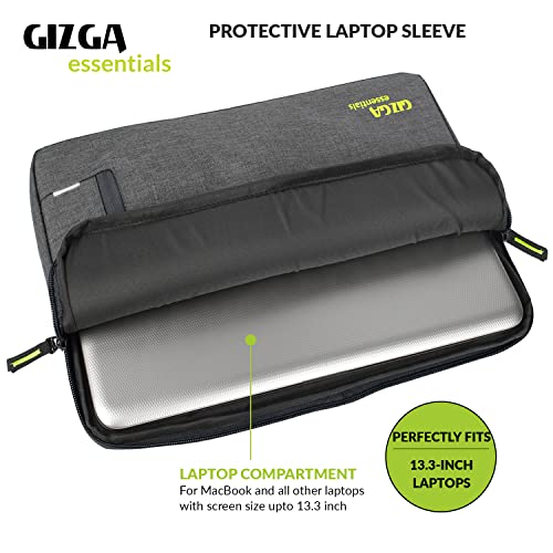 Gizga Essentials 13.3 Inch Laptop Sleeve Case Cover Pouch Bag with Front Pocket| Slim & Water-Resistant Nylon Fabric with Shockproof Foam Padding, Soft Lining & Premium Zipper Closure (Grey) - Image 2