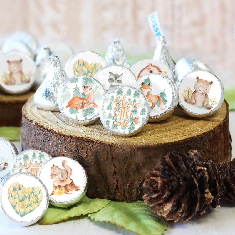 DISTINCTIVS Woodland Baby Shower Favor Stickers - Watercolor Creatures Chocolate Kisses Party Favor Candy Labels - 180 Count - Image 2