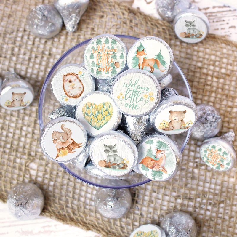 DISTINCTIVS Woodland Baby Shower Favor Stickers - Watercolor Creatures Chocolate Kisses Party Favor Candy Labels - 180 Count - Image 5