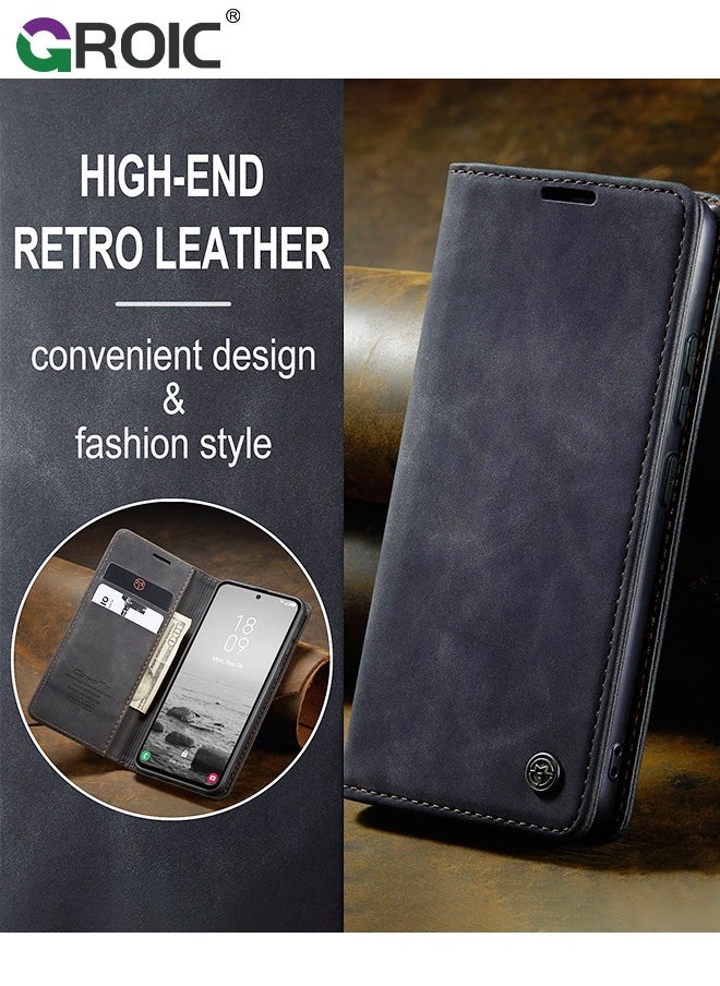 GROIC For Samsung S25 Case, Luxury Leather Wallet Cover, Leather Wallet Case Classic Design with Card Slot and Magnetic Flip Flip Folding Case for Samsung Galaxy S25 6.2 inch  - Image 3
