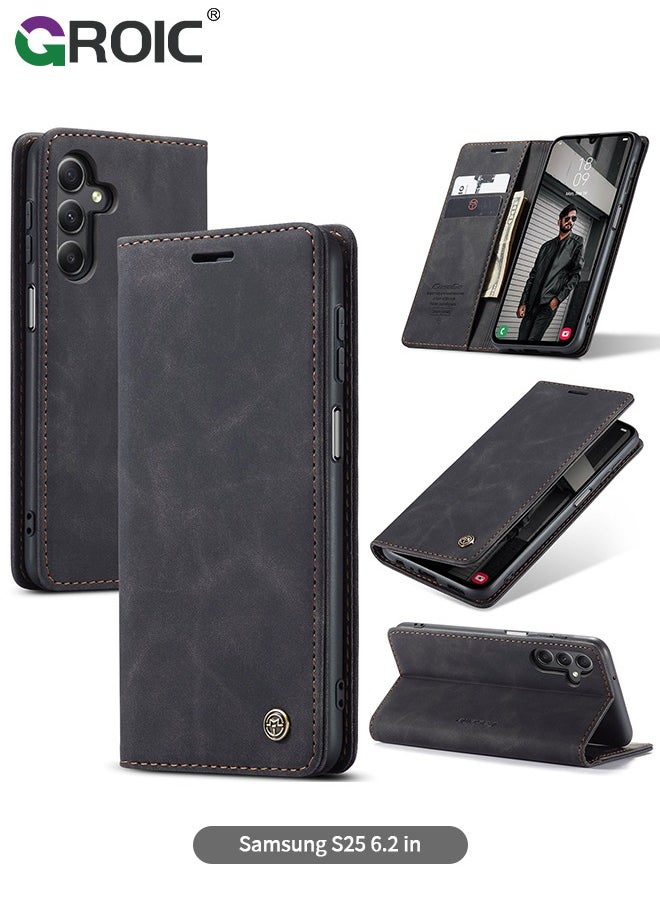 GROIC For Samsung S25 Case, Luxury Leather Wallet Cover, Leather Wallet Case Classic Design with Card Slot and Magnetic Flip Flip Folding Case for Samsung Galaxy S25 6.2 inch  - Image 1