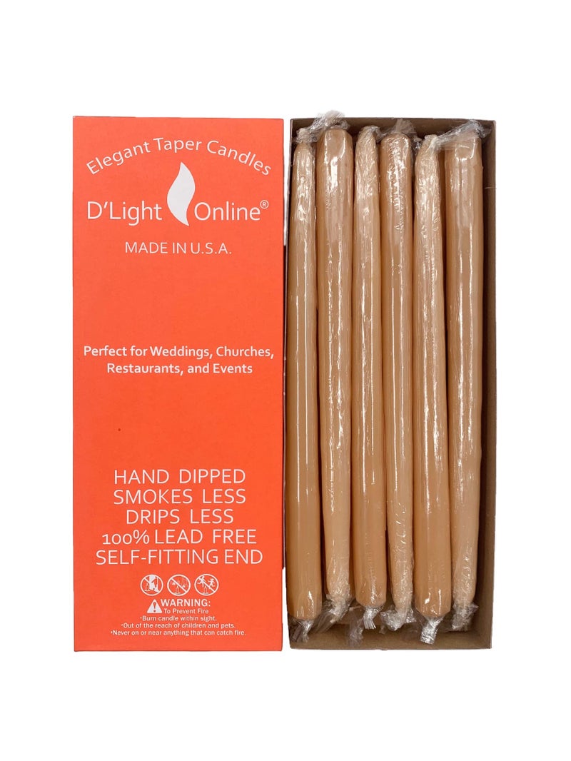Dlight Online Elegant 12 Unscented Spice Gold  Brown Taper Candles Premium Quality HandDipped Tapered Candles Dripless and Smokeless  Set of 12 Individually Wrapped 12 Inch Spice Gold