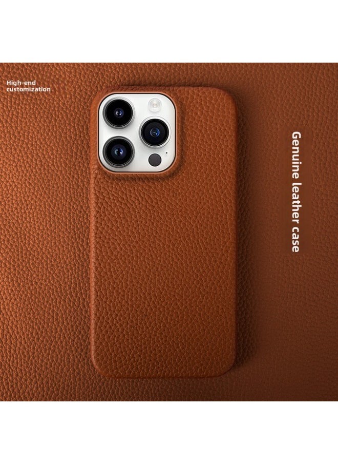 Generic - For Iphone 15 Mobile Phone Case 12 Genuine Leather 14 Half Pack 13 Protective Case For Xiaomi Samsung For Huawei Mobile Phone Protective Case 16-Color:Brown-Applicable Model:For Iphone12 Mini - Image 1