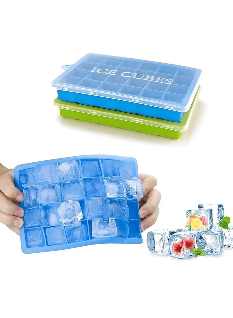 Beauenty 2 Pack ice Cube Trays, Silicone Ice Tray with Removable Lid Easy-Release Flexible Ice Cube Molds 24 Cubes per Tray for Baby Food, Chocolate, BPA Free - Image 1