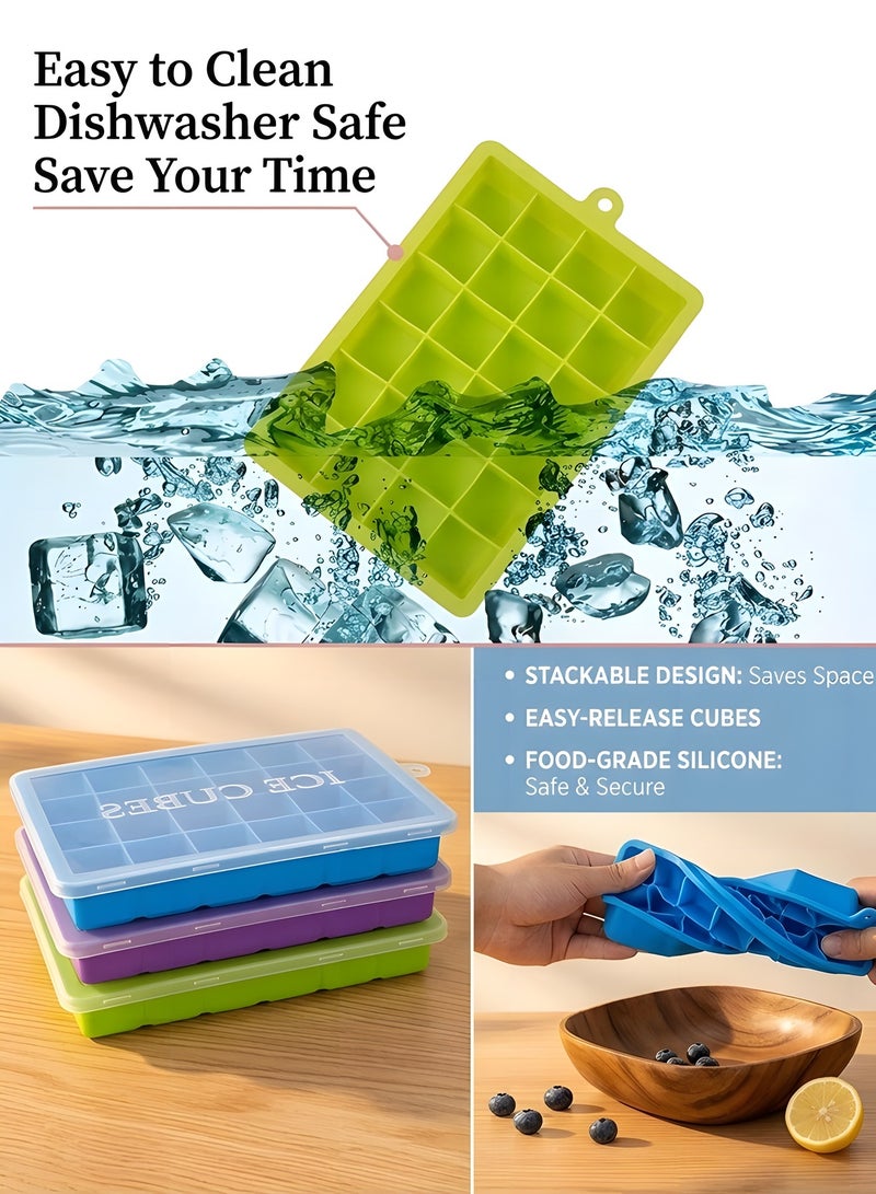 Beauenty 2 Pack ice Cube Trays, Silicone Ice Tray with Removable Lid Easy-Release Flexible Ice Cube Molds 24 Cubes per Tray for Baby Food, Chocolate, BPA Free - Image 5