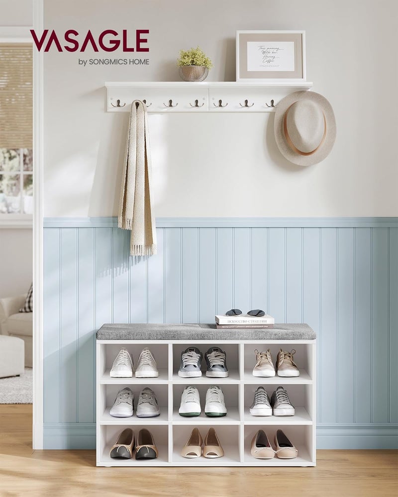 VASAGLE CUSTOS Collection - Shoe Bench, Storage Bench with Padded Seat, Entryway Bench with 9 Compartments, for Bedroom, 11.9 x 30.9 x 18.9 Inches, Cloud White and Dove Gray ULHS009W14 - Image 2