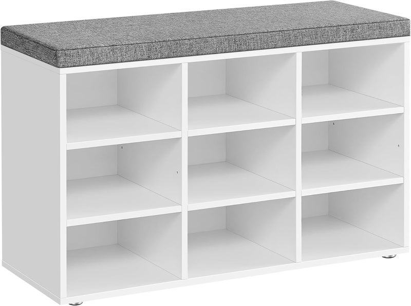 VASAGLE CUSTOS Collection - Shoe Bench, Storage Bench with Padded Seat, Entryway Bench with 9 Compartments, for Bedroom, 11.9 x 30.9 x 18.9 Inches, Cloud White and Dove Gray ULHS009W14 - Image 1