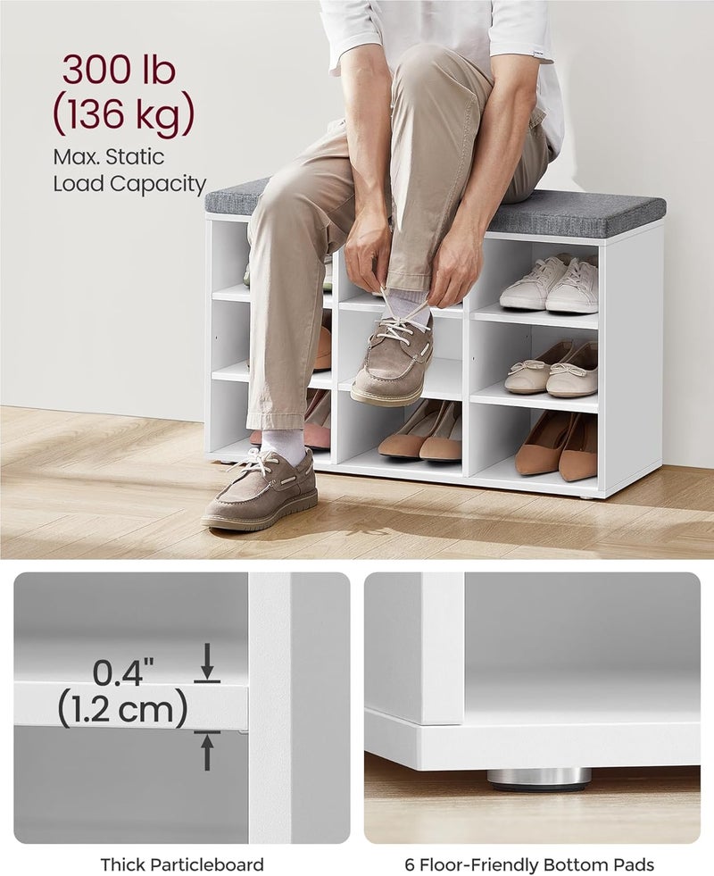 VASAGLE CUSTOS Collection - Shoe Bench, Storage Bench with Padded Seat, Entryway Bench with 9 Compartments, for Bedroom, 11.9 x 30.9 x 18.9 Inches, Cloud White and Dove Gray ULHS009W14 - Image 5