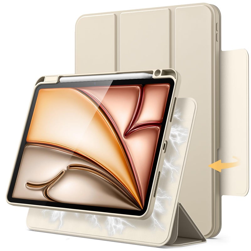 JETech Magnetic Detachable Case for iPad Air 11Inch M4M3M2 202620252024 iPad Air 5th4th with Pencil Holder Removable Rotating Cover PortraitLandscape Stand Starlight - Image 2