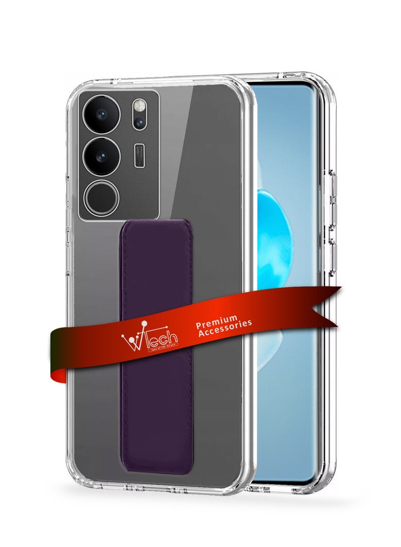 دبليو تيك غطاء وسادة هوائية بمقبض يد من مادة TPU لهاتف فيفو V29 5G 2023 شفاف/أرجواني باذنجاني - Image 1