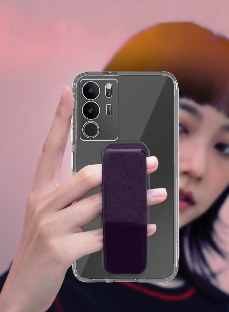 دبليو تيك غطاء وسادة هوائية بمقبض يد من مادة TPU لهاتف فيفو V29 5G 2023 شفاف/أرجواني باذنجاني - Image 4