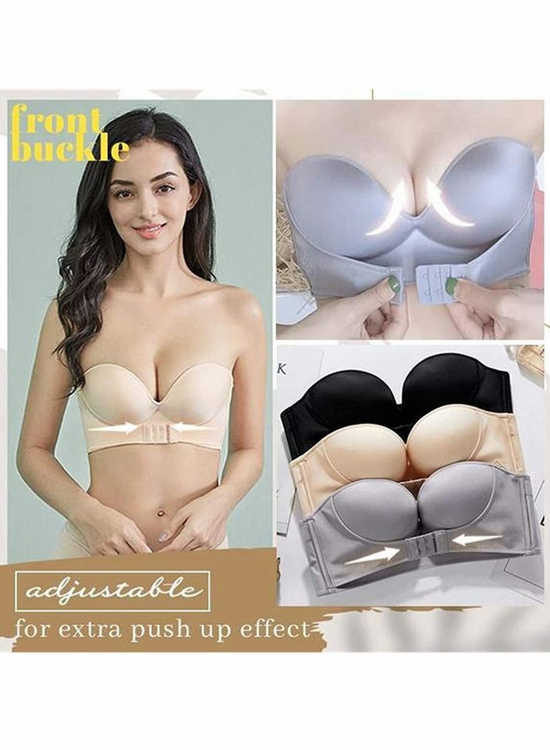 Y&D Women Strapless Front Buckle Lift Bra, Girl Push Up Adjustable Breathable Bra Invisible Wirefree Bandeau Padded Bralette Top - Image 2