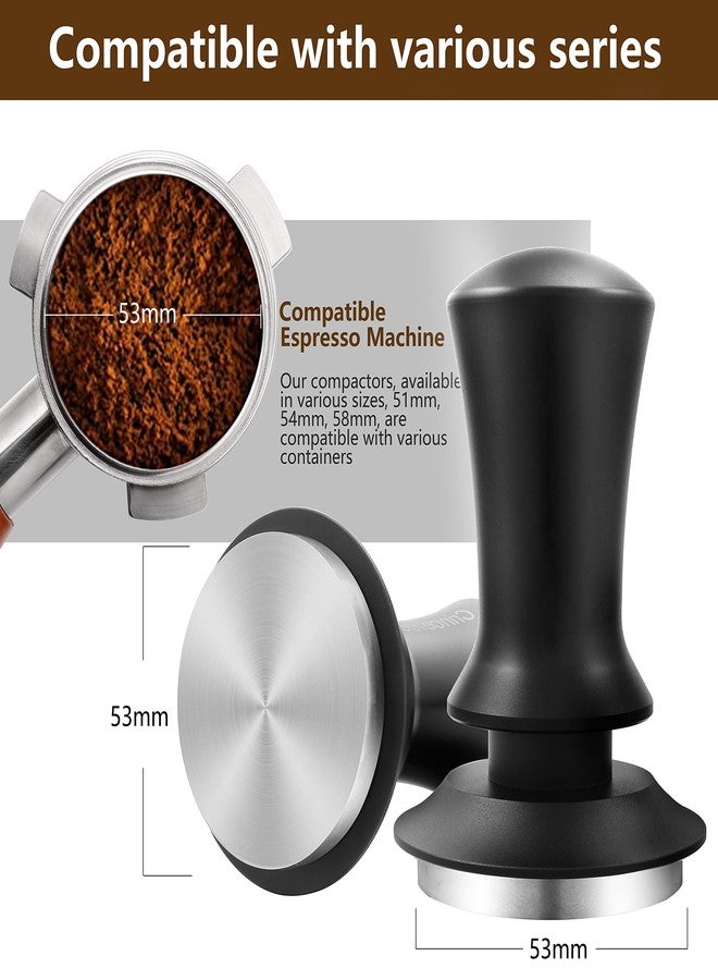 K COOL Espresso Hand Tamper, Premium Barista Coffee Tamper with Calibrated Spring, 100% Flat Stainless Steel Base Tamper for Breville Series 54mm Portafilter Basket (53mm, Black) - Image 4