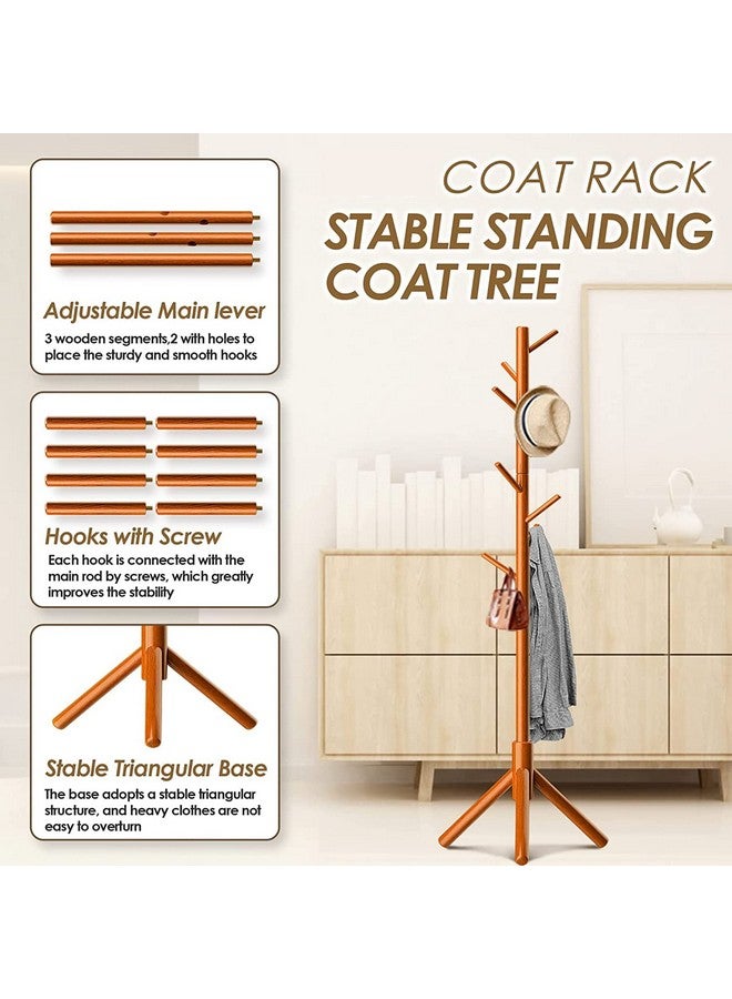 ADA Handicraft ADA Handicraft® Premium Natural Bamboo Free Standing Coat Stand with 7 Hooks, Lacquered Tree Shaped Coat Rack for Coats, Hats, Scarves, Clothes, and Handbags - Golden  - Image 3