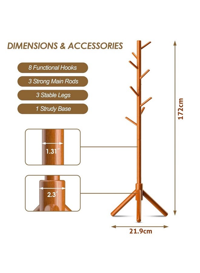 ADA Handicraft ADA Handicraft® Premium Natural Bamboo Free Standing Coat Stand with 7 Hooks, Lacquered Tree Shaped Coat Rack for Coats, Hats, Scarves, Clothes, and Handbags - Golden  - Image 4