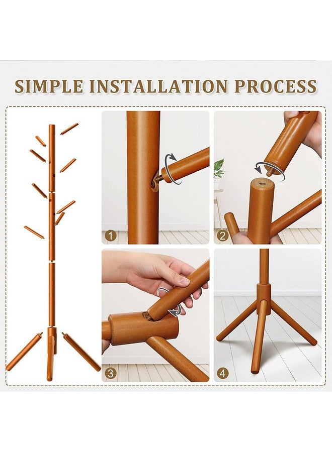 ADA Handicraft ADA Handicraft® Premium Natural Bamboo Free Standing Coat Stand with 7 Hooks, Lacquered Tree Shaped Coat Rack for Coats, Hats, Scarves, Clothes, and Handbags - Golden  - Image 5