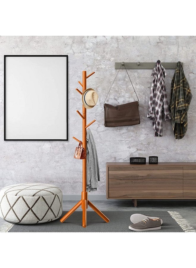 ADA Handicraft ADA Handicraft® Premium Natural Bamboo Free Standing Coat Stand with 7 Hooks, Lacquered Tree Shaped Coat Rack for Coats, Hats, Scarves, Clothes, and Handbags - Golden  - Image 1