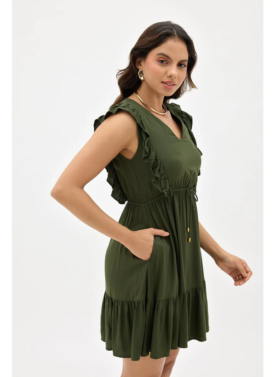 Virgio Virgio V-Neck Ruffled Fit & Flare Dress