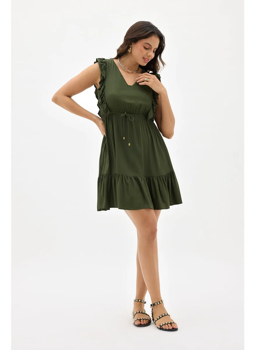 Virgio Virgio V-Neck Ruffled Fit & Flare Dress