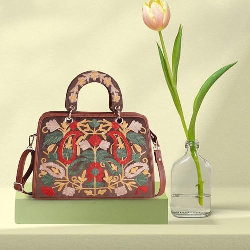 EVEDA Synthetic Leather Classy Gorgeous Embroidered Stylish Design Crossbody Shoulder Women Handbag With Embroidered Handle - Image 2