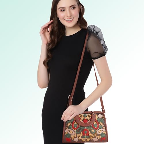 EVEDA Synthetic Leather Classy Gorgeous Embroidered Stylish Design Crossbody Shoulder Women Handbag With Embroidered Handle - Image 3
