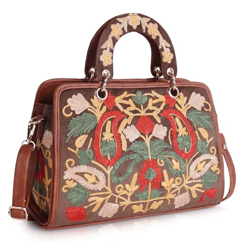 EVEDA Synthetic Leather Classy Gorgeous Embroidered Stylish Design Crossbody Shoulder Women Handbag With Embroidered Handle - Image 1