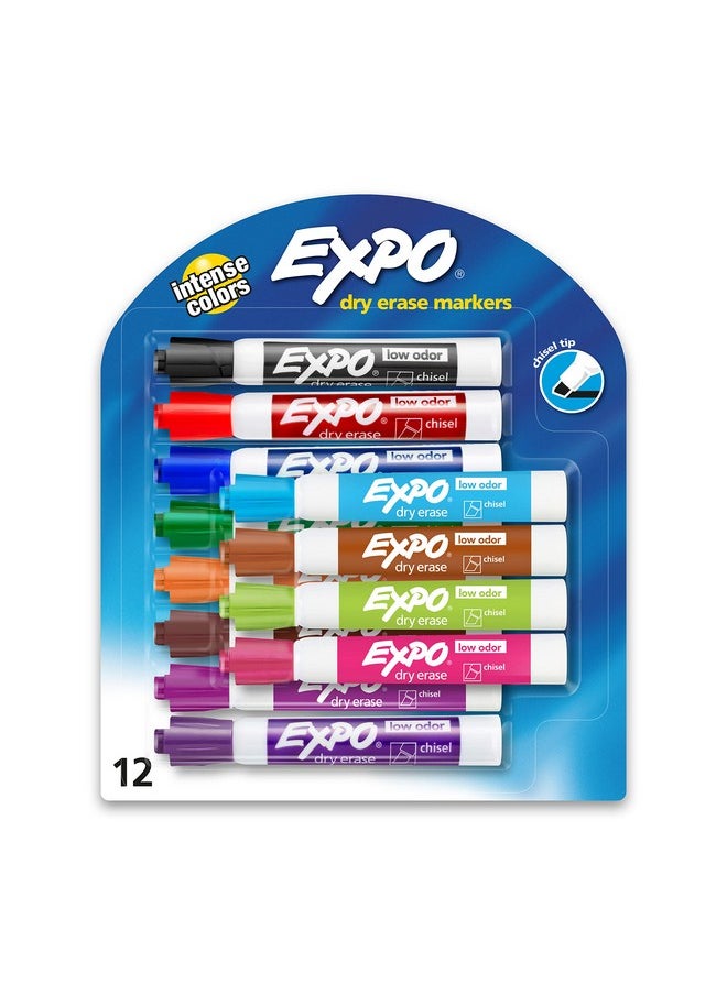 Expo Low Odor Dry Erase Markers, Chisel Tip, Assorted Colors, 12 Count  - Image 1