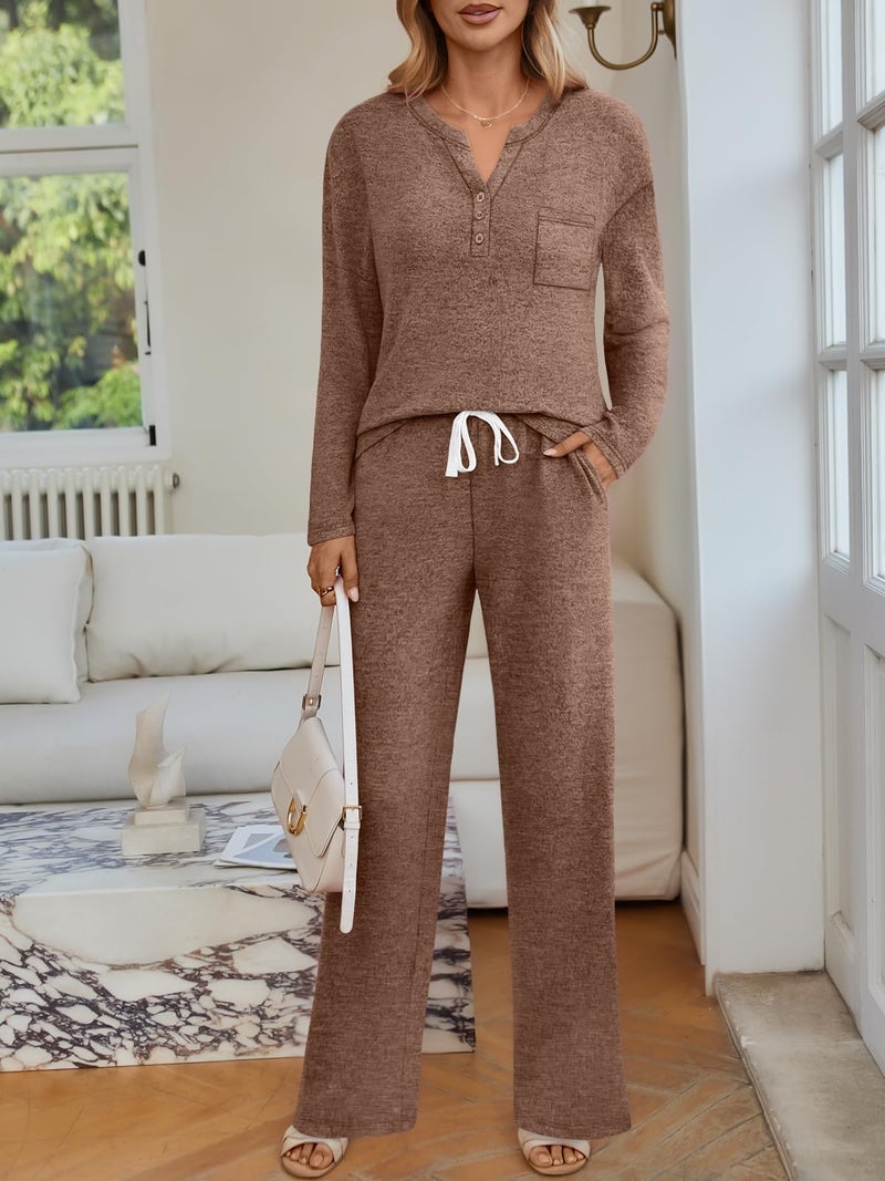 LILLUSORY Womens 2 Piece Lounge Sets Winter Outfits 2026 Sweatsuit Matching Pjs Airport Vacation Travel Fall Pajamas Fashion Chocolate Brown M - Image 5