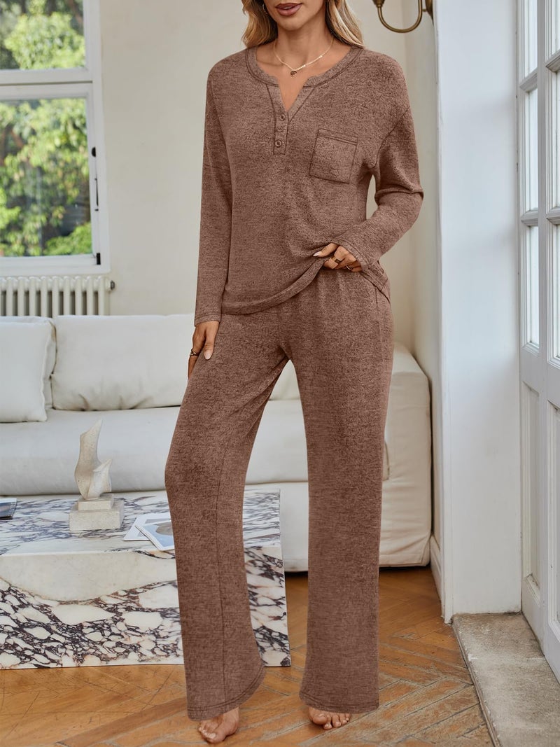 LILLUSORY Womens 2 Piece Lounge Sets Winter Outfits 2026 Sweatsuit Matching Pjs Airport Vacation Travel Fall Pajamas Fashion Chocolate Brown M - Image 2