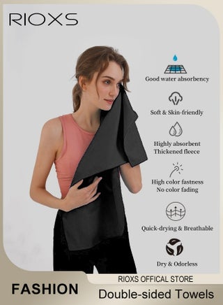 Double-sided Microfiber Towel, Quick Fast Drying Compact Beach Towel, Lightweight Towels, Large Bath Sheet Towel, Perfect for Travel Pool Swimming Bath Camping Yoga Gym Sports, Black - view 2