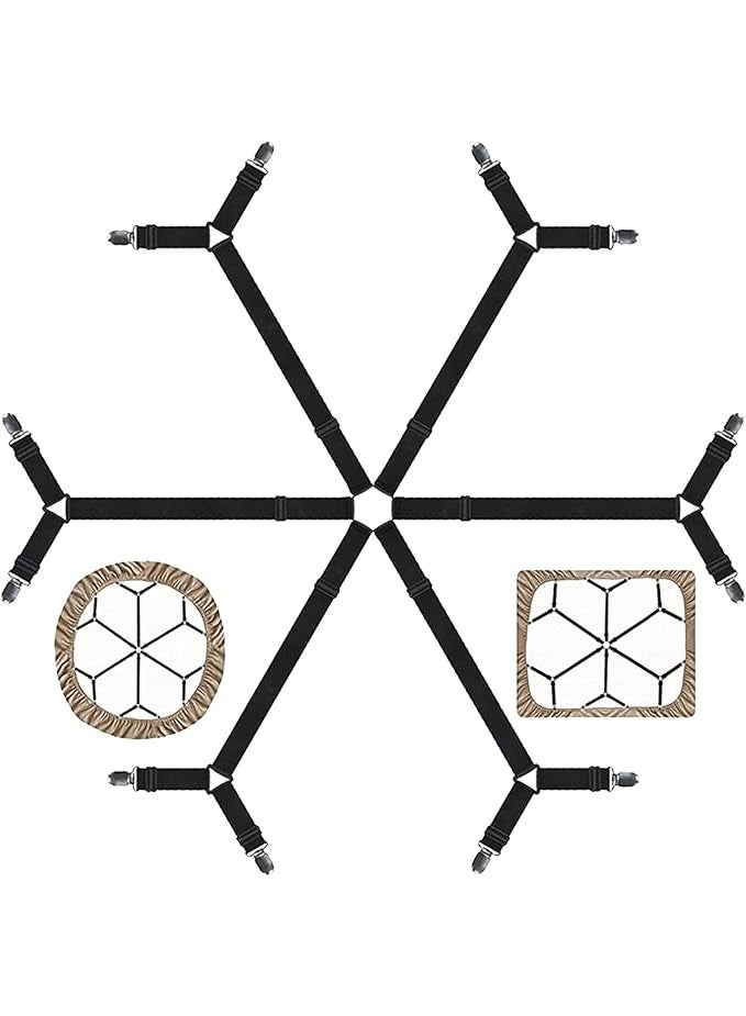 Sheet Fasteners keepers-Adjustable Elastic Bed Sheet Holder Straps for Full,Queen,King Twin Bed,6 Way Cross Sheet Clips Suspenders Band,Fitted Round and Square Mattresses.(black) - Image 3