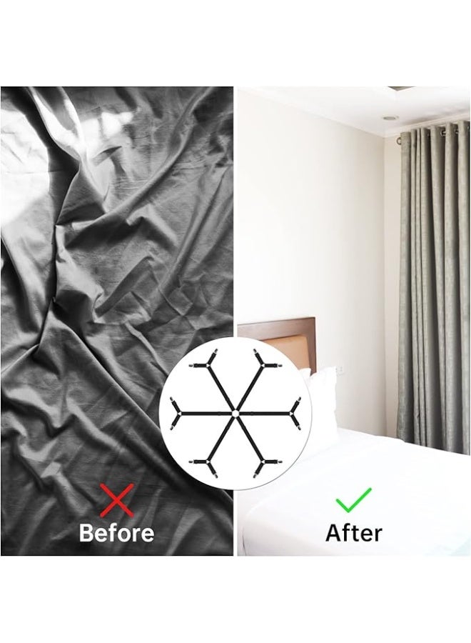 Sheet Fasteners keepers-Adjustable Elastic Bed Sheet Holder Straps for Full,Queen,King Twin Bed,6 Way Cross Sheet Clips Suspenders Band,Fitted Round and Square Mattresses.(black) - Image 2