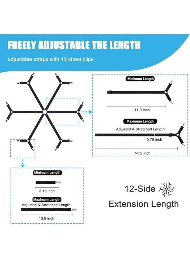 Sheet Fasteners keepers-Adjustable Elastic Bed Sheet Holder Straps for Full,Queen,King Twin Bed,6 Way Cross Sheet Clips Suspenders Band,Fitted Round and Square Mattresses.(black) - Image 5