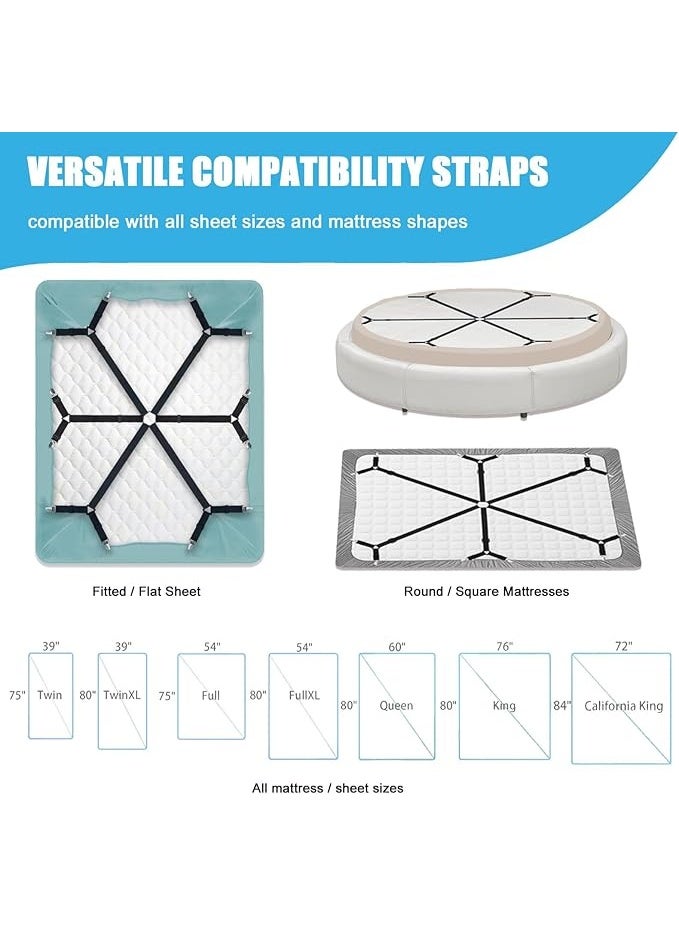 Sheet Fasteners keepers-Adjustable Elastic Bed Sheet Holder Straps for Full,Queen,King Twin Bed,6 Way Cross Sheet Clips Suspenders Band,Fitted Round and Square Mattresses.(black) - Image 4