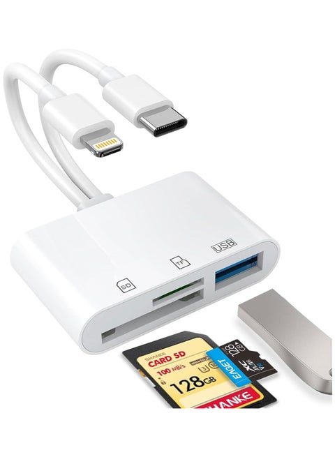 Camera Memory Card Reader,SD Card Reader for iPhone, iPad, USB C and Lightning Dual Port SD Card Adapter, Memory Card Reader for Camera Adapter, Support SD, Micro SD, USB 3.0, No App Driver Required