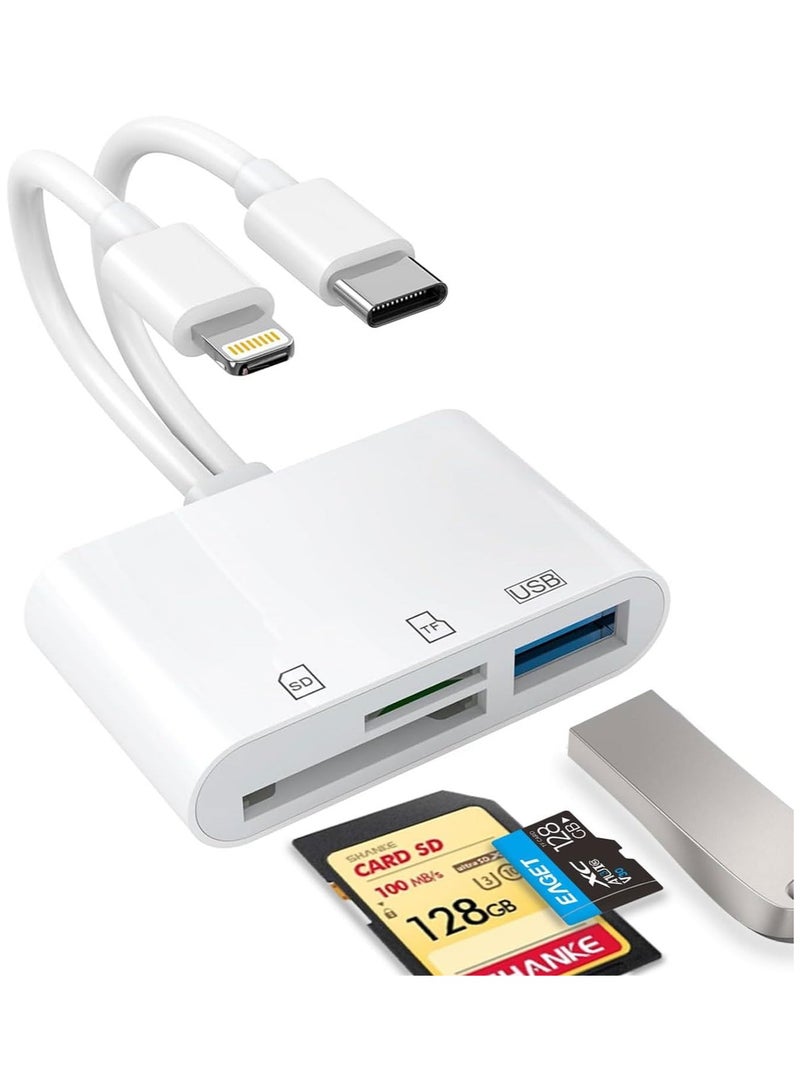 Camera Memory Card Reader,SD Card Reader for iPhone, iPad, USB C and Lightning Dual Port SD Card Adapter, Memory Card Reader for Camera Adapter, Support SD, Micro SD, USB 3.0, No App Driver Required  - Image 1