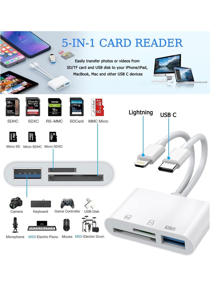 Camera Memory Card Reader,SD Card Reader for iPhone, iPad, USB C and Lightning Dual Port SD Card Adapter, Memory Card Reader for Camera Adapter, Support SD, Micro SD, USB 3.0, No App Driver Required  - Image 2