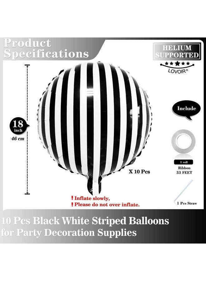 Lovoir 10 Pcs Black And White Striped Balloons, 18 Inch Halloween Striped Foil Balloons Black White Striped Balloons For Halloween Party Baby Shower Halloween Ceremonies Holiday Party Decorations - Image 2