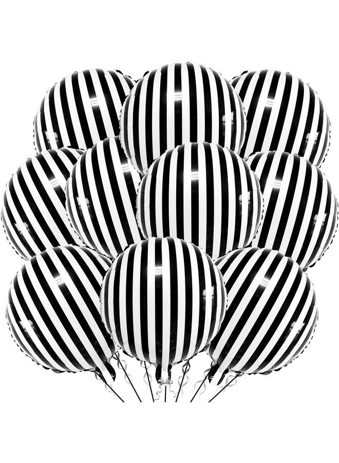 Lovoir 10 Pcs Black And White Striped Balloons, 18 Inch Halloween Striped Foil Balloons Black White Striped Balloons For Halloween Party Baby Shower Halloween Ceremonies Holiday Party Decorations - Image 1