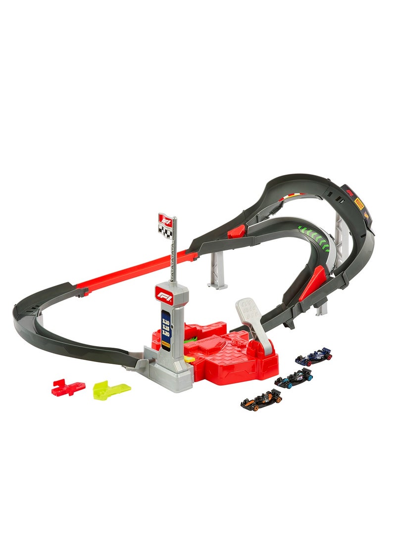 Hot Wheels Toy Car Track Set, 3 Formula 1® Die-Cast Vehicles in 1:64 Scale: McLaren F1® Team, Alpine & VCARB, Sprint Race Circuit (Teams May Vary)​​ - Image 1