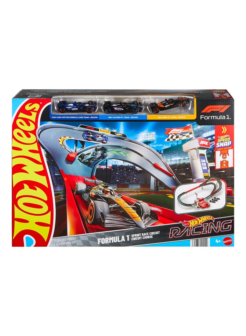 Hot Wheels Toy Car Track Set, 3 Formula 1® Die-Cast Vehicles in 1:64 Scale: McLaren F1® Team, Alpine & VCARB, Sprint Race Circuit (Teams May Vary)​​ - Image 2