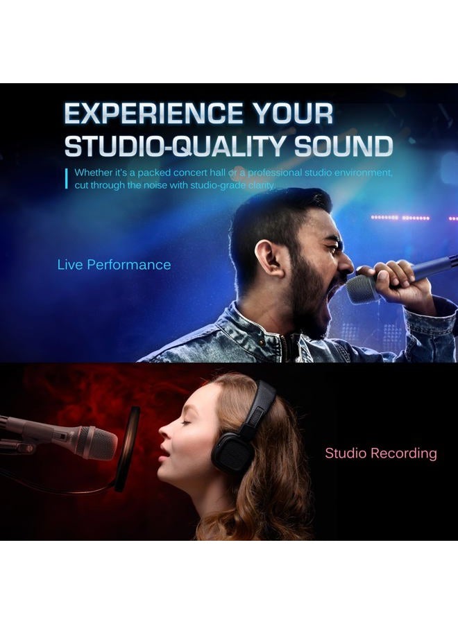 Carol AC-900S XLR Wired Vocal Microphone – Dynamic Supercardioid Mic with Dual-Engine AHNC Noise Cancelling Tech for Singing, Karaoke, Stage & Studio, Includes Mic Clip, 4.5m Cable & Switch - Grey - Image 3