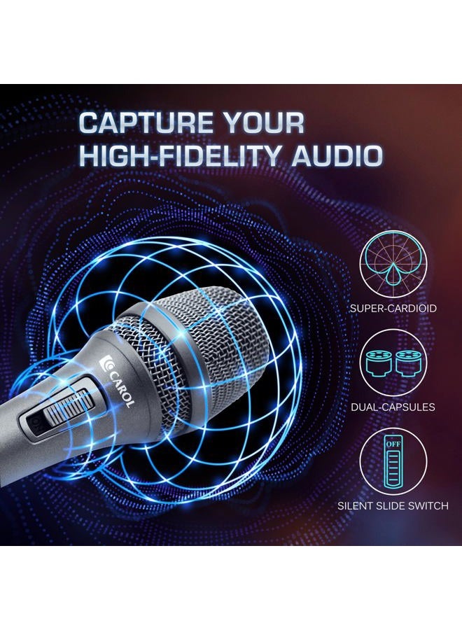 Carol AC-900S XLR Wired Vocal Microphone – Dynamic Supercardioid Mic with Dual-Engine AHNC Noise Cancelling Tech for Singing, Karaoke, Stage & Studio, Includes Mic Clip, 4.5m Cable & Switch - Grey - Image 5