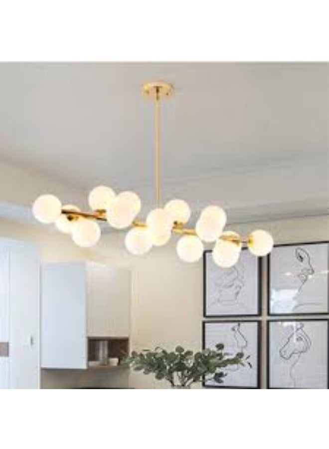 ALMIFTAH Modern Globe Chandelier Light – Gold Branch Ceiling Lamp with Frosted Glass Shades | Mid-Century LED Pendant Lighting for Dining Room, Living Room, Bedroom, Kitchen & Interior Decor - Image 1