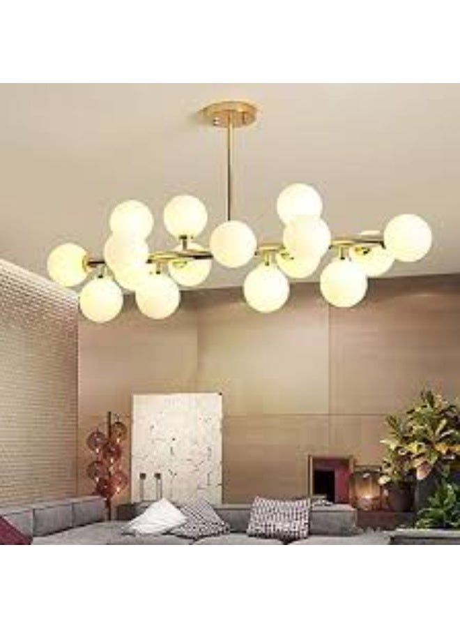 ALMIFTAH Modern Globe Chandelier Light – Gold Branch Ceiling Lamp with Frosted Glass Shades | Mid-Century LED Pendant Lighting for Dining Room, Living Room, Bedroom, Kitchen & Interior Decor - Image 2