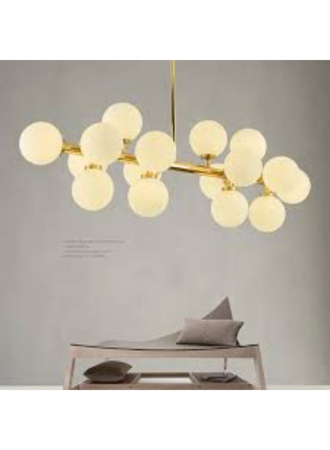 ALMIFTAH Modern Globe Chandelier Light – Gold Branch Ceiling Lamp with Frosted Glass Shades | Mid-Century LED Pendant Lighting for Dining Room, Living Room, Bedroom, Kitchen & Interior Decor - Image 4