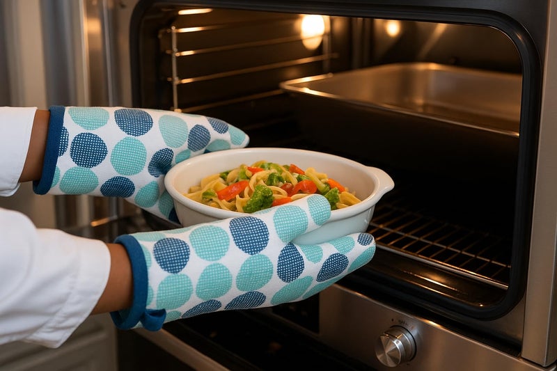 CRAZYWEAVES Oven Gloves Set of 2 | Heat Resistant Cotton Oven Mitts for Kitchen, Baking, Cooking & Grill | Thick Quilted Padding | Non-Slip Grip | Machine Washable Kitchen Mittens - Image 2