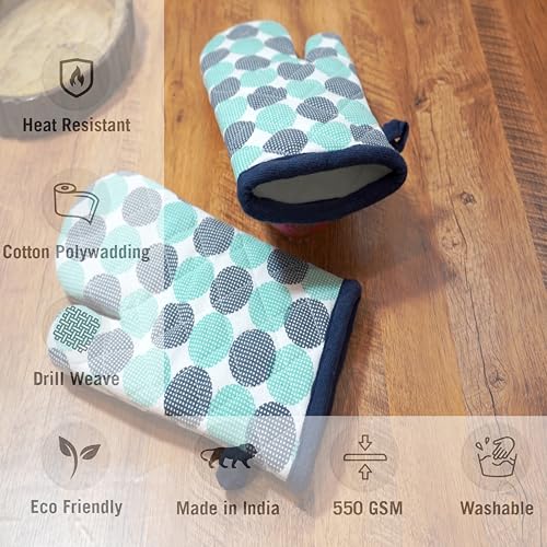 CRAZYWEAVES Oven Gloves Set of 2 | Heat Resistant Cotton Oven Mitts for Kitchen, Baking, Cooking & Grill | Thick Quilted Padding | Non-Slip Grip | Machine Washable Kitchen Mittens - Image 5